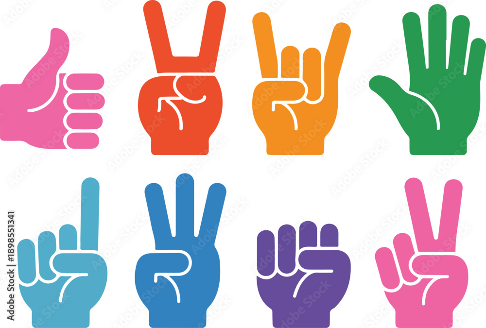 Fototapeta premium Hand Gesture Outline Icon Set Thumbs Up, Peace Sign, Fist, and Counting Fingers