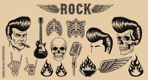 Rock and Roll Tattoo Style Graphics Collection.