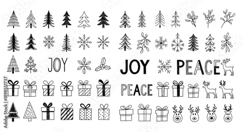 Christmas icons and symbols for holiday designs and decorations
