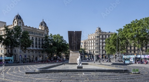Sculpture La Deessa with fountain, Placa de Catalunya, Barcelona, Catalonia, Spain
