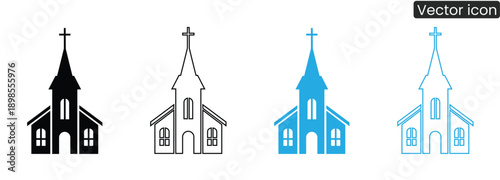 Collection of church icons in various colors for design and branding