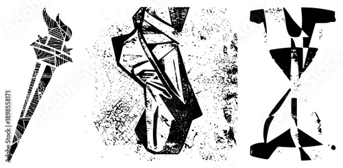 Stylized graphic composed of sharp angles and fragmented forms, design, modern abstract art, digital vector illustration, graphic symbol set.