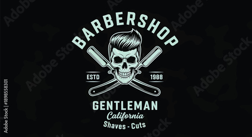 Vintage Barbershop Logo with Skull Design.