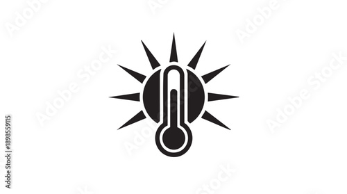Black Sun and Thermometer Hot Temperature Vector Icon
