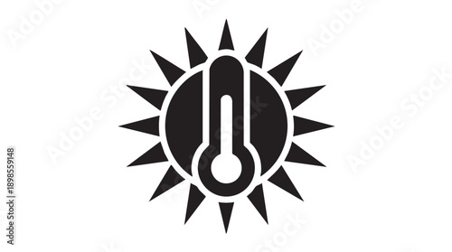 Black and White Sun with Thermometer Icon Vector