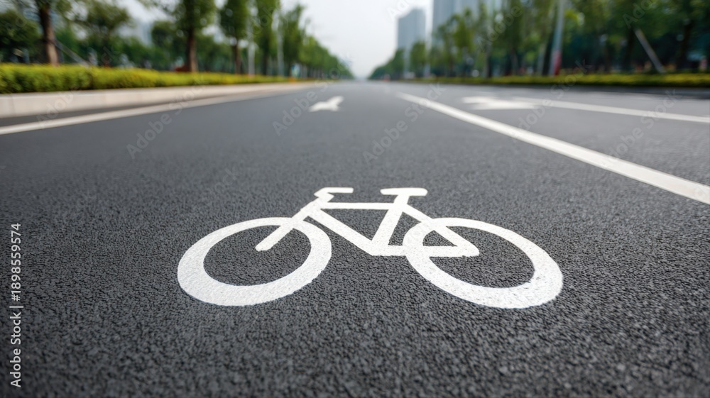 Obraz premium Dedicated Bike Lane on Urban Road: Promoting Cycling, Sustainable Transportation and Eco-Friendly Urban Mobility