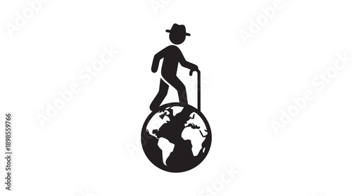 Black Silhouette of Man Walking on Globe Icon