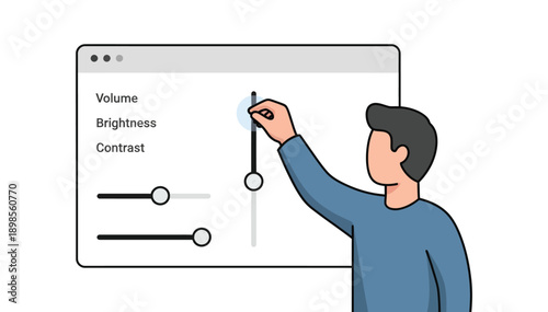 Man adjusting contrast slider on computer screen to optimize digital image settings for better visual quality and clarity.