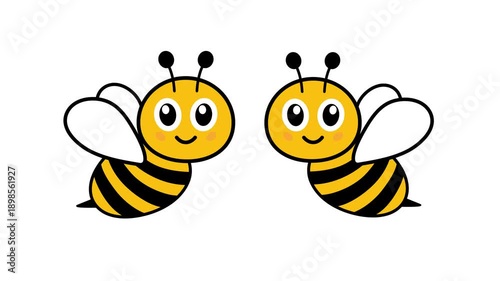 Two bees flight animated video. Cute bumblebees animation.
