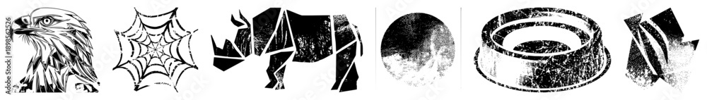 Obraz premium Abstract animal and web designs rendered in bold geometric shapes, vector art style, isolated foreground elements, black and white graphic.
