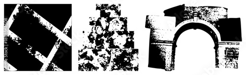 Bold intersecting forming angular shapes, halftone texture, graphic design elements, vector art, composition, stylized abstraction.