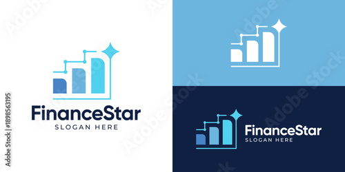 Creative simple finance star logo template. Chart graph with star logo design vector illustration.