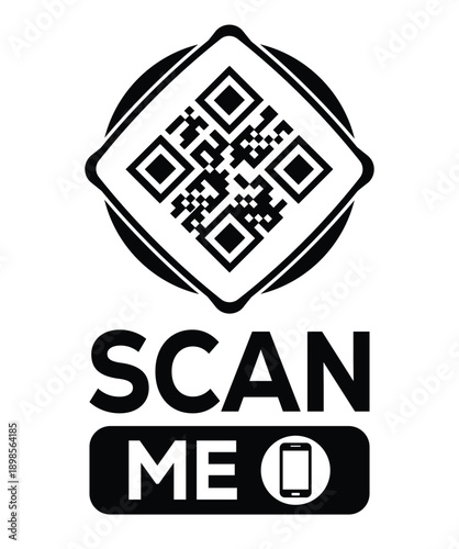 Stylized QR code with inward arrows, bold "SCAN ME" text, smartphone icon, and clean black-and-white layout—ideal for digital marketing, mobile access, and tech-themed promotions.