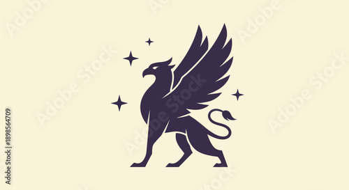 Stylized griffin silhouette on cream background