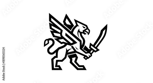 Stylized gryphon illustration with sword