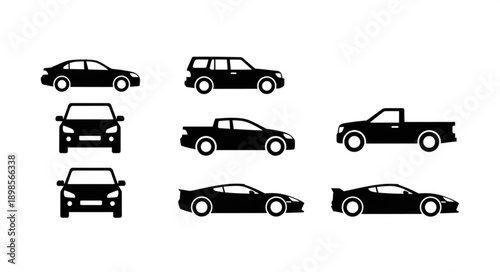 Collection of black car silhouettes on a white background.