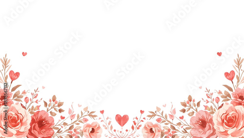 Valentine’s Day frame in red watercolor style, romantic artistic border for love greeting cards and invitations, png, isolated on transparent background