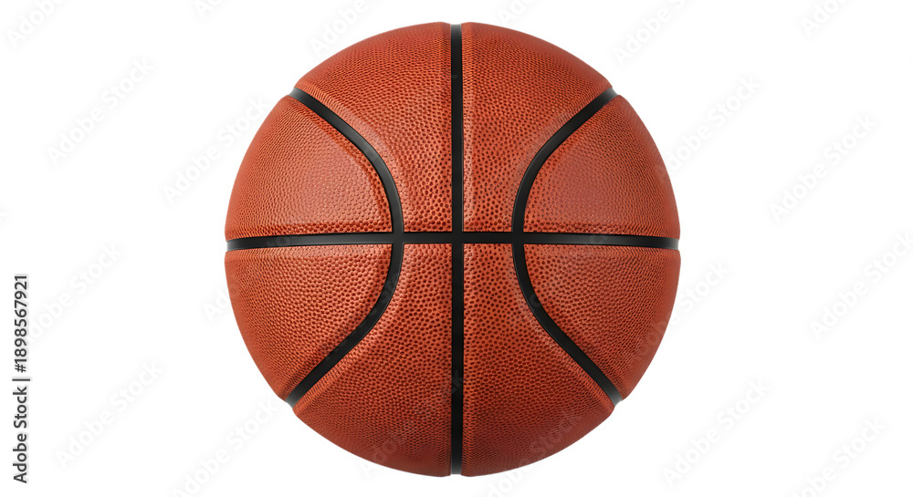 Fototapeta premium Brown leather basketball with black stripes, isolated on transparent background