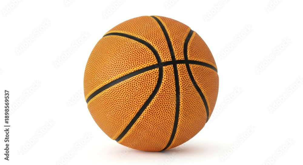 Fototapeta premium A single, textured basketball isolated on a clean white background, ready for sports or advertising concepts.