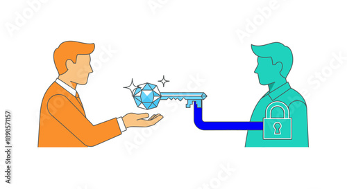 Premium Diamond Key Exchange for Business Security and Access Solution. Flat Vector Illustration.