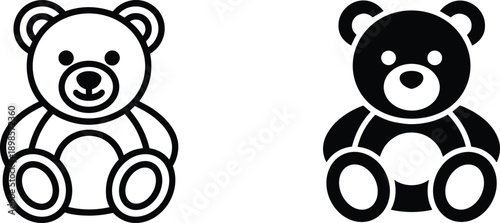 Cute teddy bear icons set black and white toy animal mascot children illustration silhouette vector design