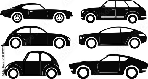 Car silhouette icons set showing different vehicle types sedan hatchback suv coupe transport automobile vector illustration