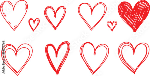 Hand-Drawn Hearts Collection Isolated on Transparent Background