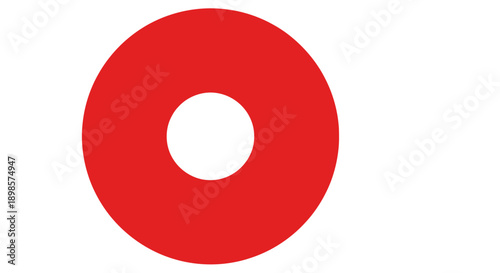 Vibrant Red Annulus or Donut Shape on White. Simple Abstract Geometric Circular Design Element.