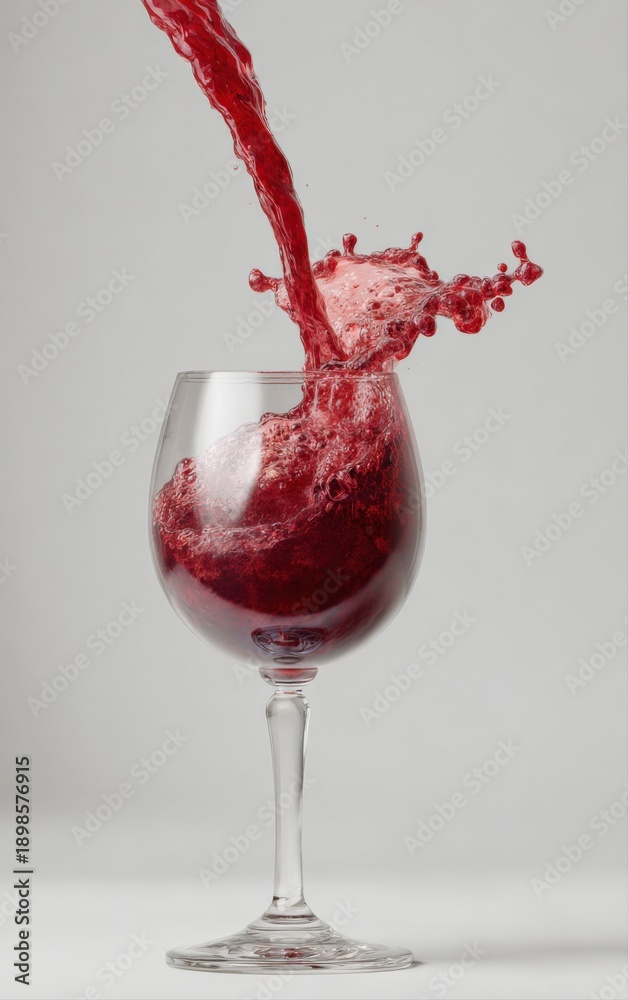 Naklejka premium Dramatic Pour of Red Wine into Glass Creating Splash, Isolated on White Background for Advertising