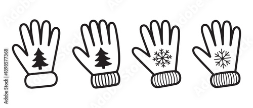 Christmas Winter Gloves and Mittens Vector Illustration Set with Snowflake and Pine Tree Designs.