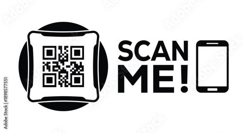 Black and white QR code with bold "SCAN ME!" text and smartphone icon, designed for modern marketing, digital access, and mobile interaction on a clean white background.