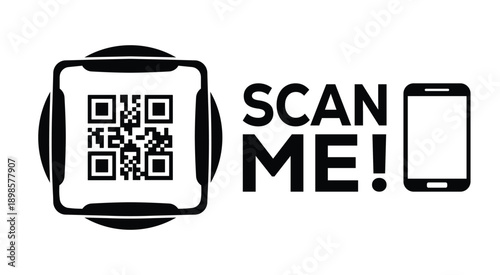 Black and white QR code with bold "SCAN ME!" text and smartphone icon, designed for modern marketing, digital access, and mobile interaction on a clean white background.