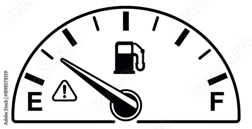 Graphic illustration of a fuel gauge depicting an empty tank for automotive concepts