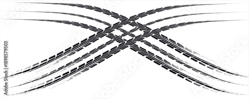 Tire tread marks, wheel textures, tire marks - car racing, motocross, drift, rally, off-road and others. Vector black isolated texture in grunge style with splashes.eps10