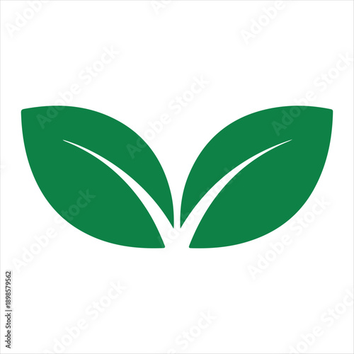 A simple graphic of two green leaves forming a stylized sprout