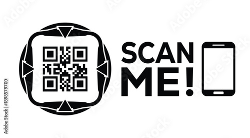 Black and white QR code with bold "SCAN ME!" text and smartphone icon, designed for modern marketing, digital access, and mobile interaction on a clean white background.