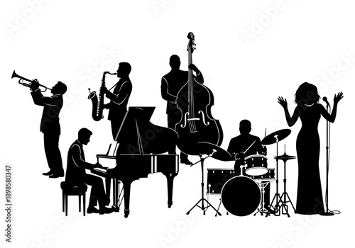 Silhouette of a Jazz Band Performing Live Music.