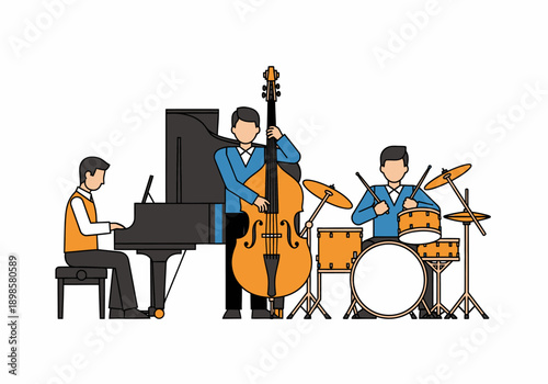 Jazz Band Performing Live with Piano Bass and Drums.