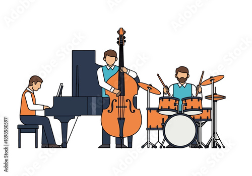 Jazz Band Performing Live with Piano Bass and Drums.