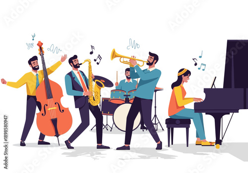 Jazz Band Performing Live Music with Diverse Instruments.