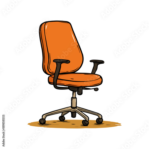 Vibrant Orange Ergonomic Office Chair with Wheels Illustration