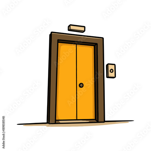 Cartoon Style Closed Elevator Door with Call Button and Indicator Light