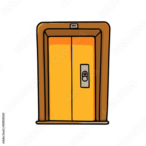 Cartoon Style Elevator Doors with Call Button Illustration