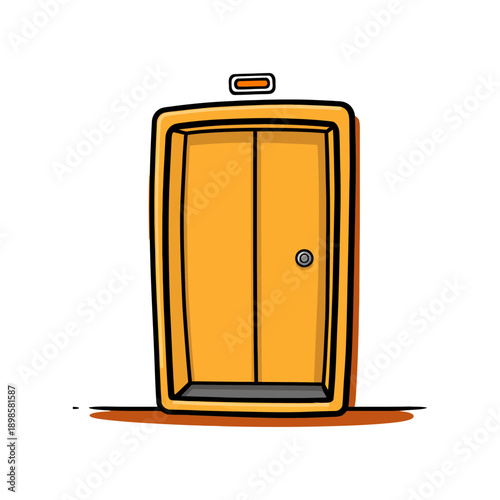 Vibrant Yellow Cartoon Elevator Door with Call Button Indicator