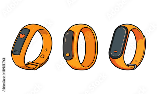 Collection of Three Orange Fitness Trackers with Different Designs
