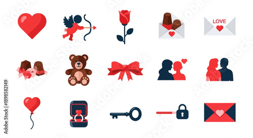 Valentines day icon set love and romance