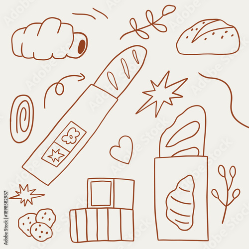 hand drawn bread and bakery doodle cartoon illustration