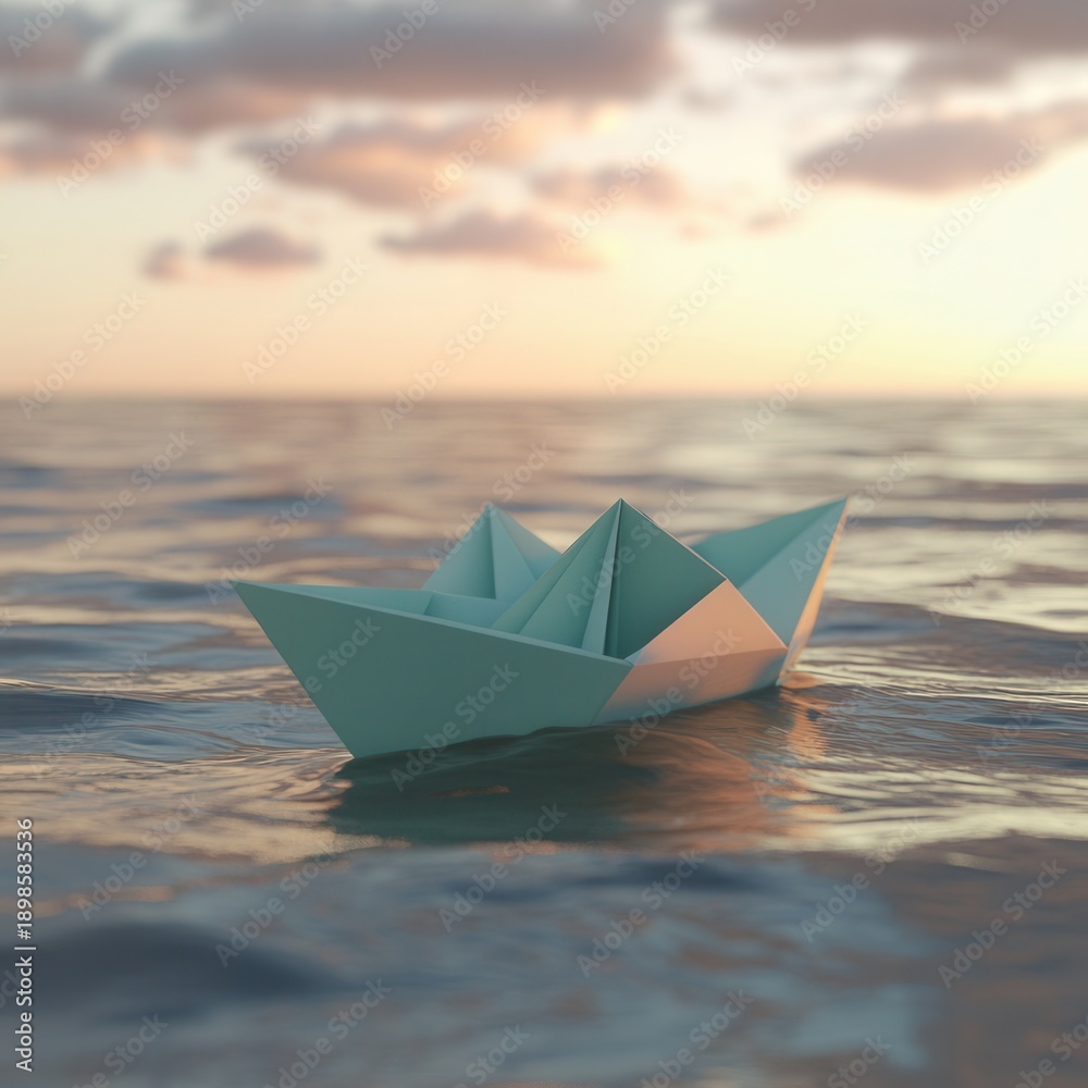 Obraz premium Big paper folding boat, sea, global network world