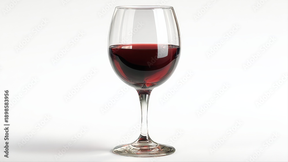 Fototapeta premium Elegant Glass of Red Wine Against White Background, Perfect for Food and Beverage Advertising
