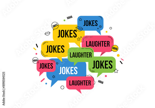 Collection of Speech Bubbles with Jokes and Laughter Text.